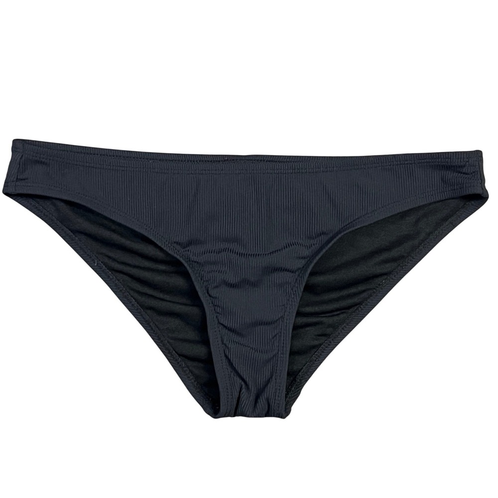 Xhilaration Bikini Bottom Womens Medium Black Ribbed Ruched Back Cheeky Swimwear